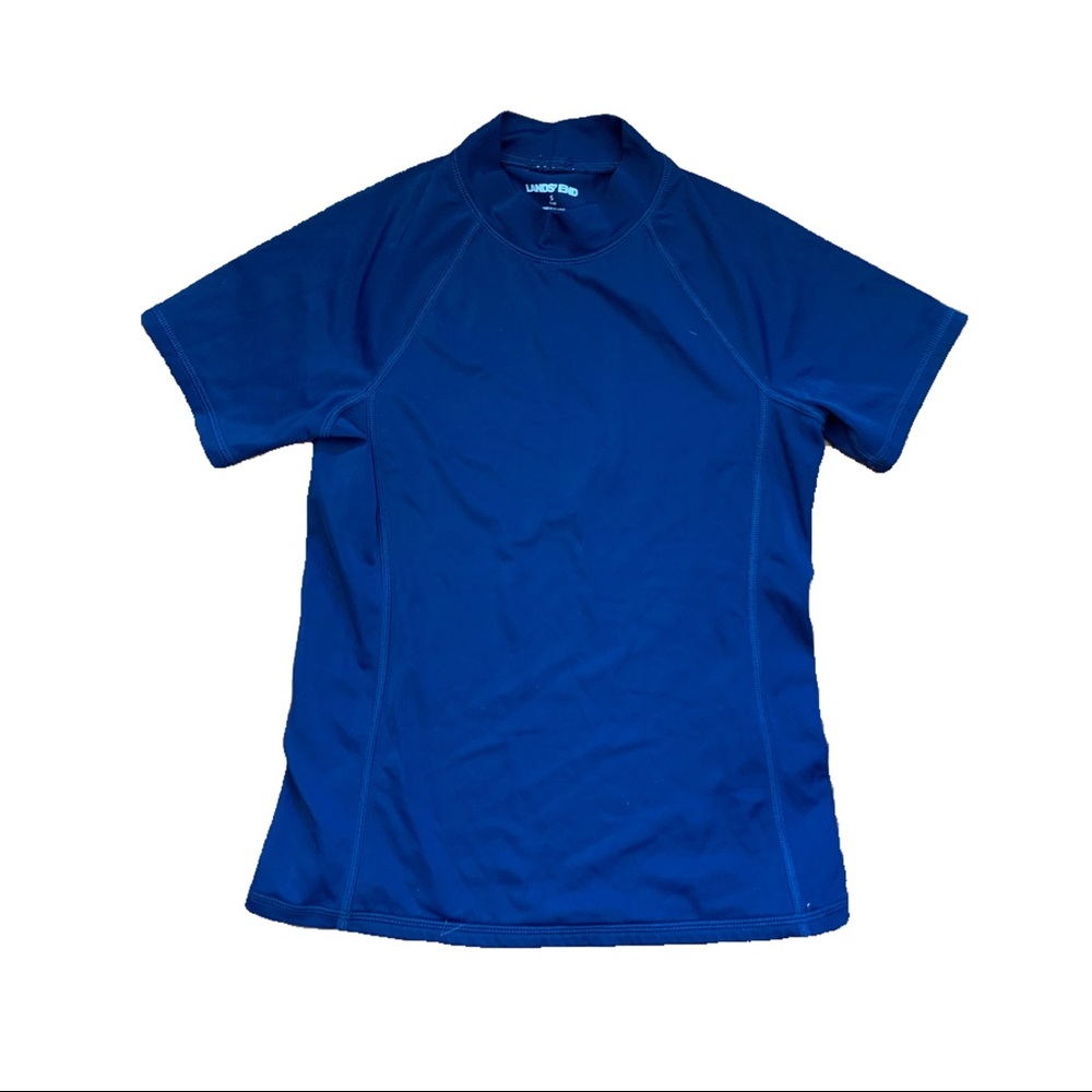 Blue short sleeve swim top